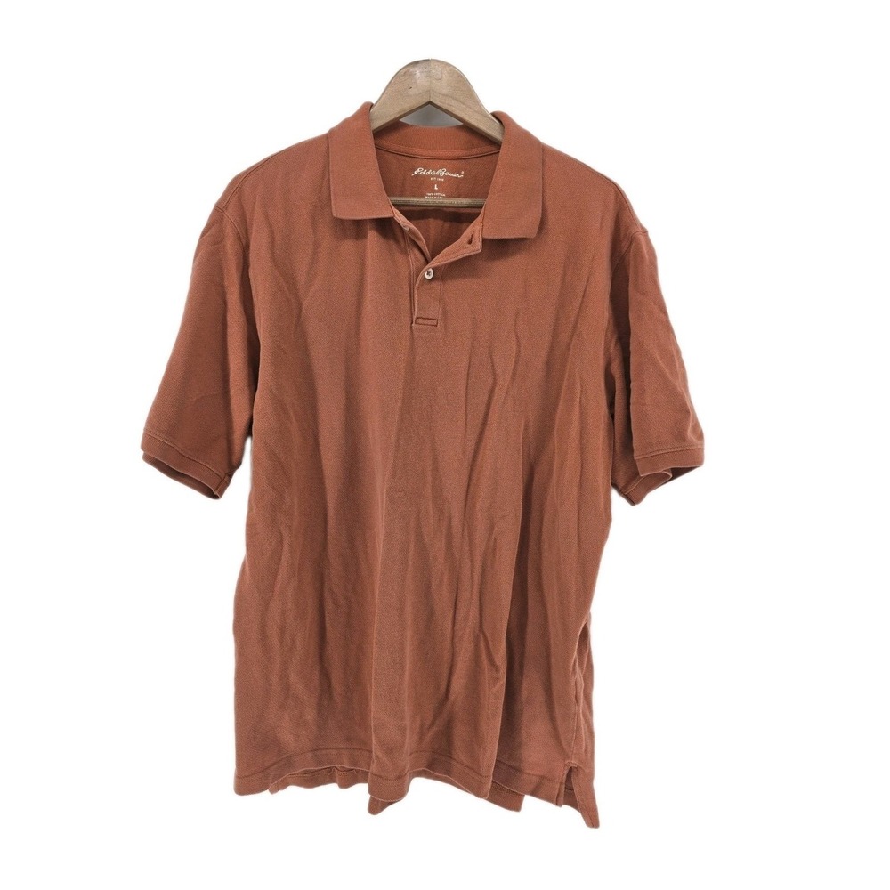 Eddie Bauer Polo Shirt Mens Large Rust Orange Cotton Pique Short Sleeve Classic